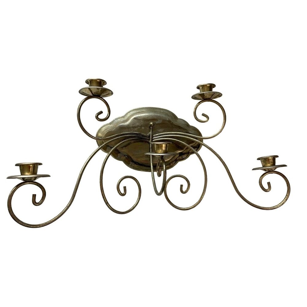 Vintage Metal Gold Tone Ornate Scroll Wall Candle Sconce 5 arms MCM - Picture 1 of 8